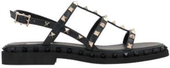 Valentino Garavani Zwarte platte sandalen met signature studs Black Dames