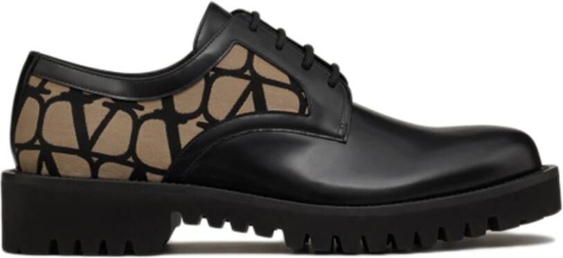 Valentino Garavani Zwarte platte schoenen Derby Iconographe Black Heren