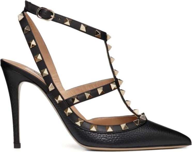 Valentino Garavani Zwarte Rockstud Pumps met Gouden Accenten Black Dames