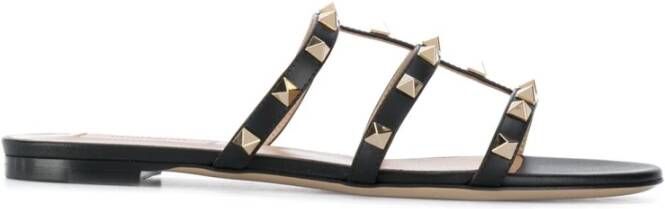 Valentino Garavani Zwarte leren Rockstud sandalen Black Dames