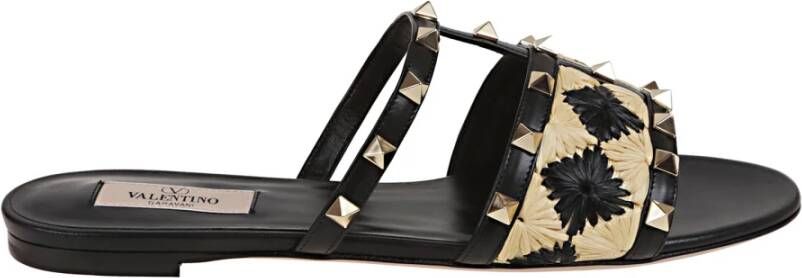 Valentino Garavani Zwarte Rockstud Slide Sandalen Beige Dames