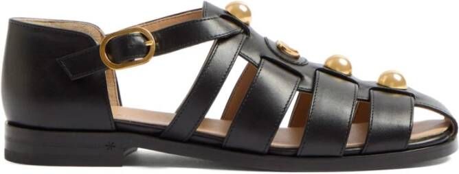 Valentino Garavani Zwarte VLogo Sandalen met Parel Detail Black Dames