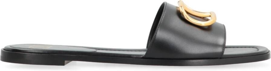 Valentino Handtekening Leren Slides VLogo Stijl Black Dames