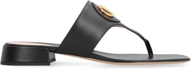 Valentino Leren Slides met VLogo Detail Black Dames