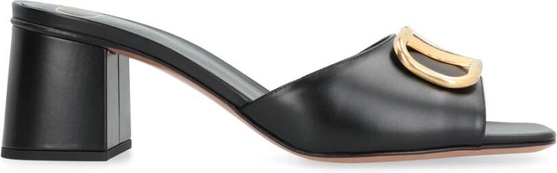 Valentino Logo Leren Slides met Blokhak Black Dames