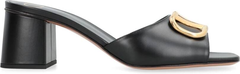 Valentino Logo Leren Slippers met Blokhak Black Dames