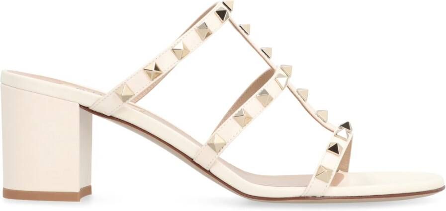 Valentino Studded Leren Slides Beige Dames