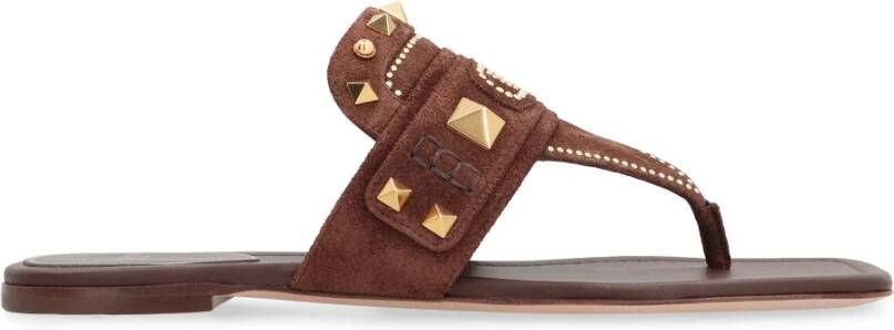 Valentino Studded Suede Sandalen Brown Dames