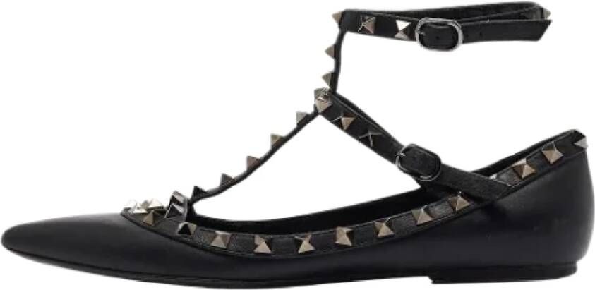 Valentino Vintage Pre-owned Leather flats Black Dames