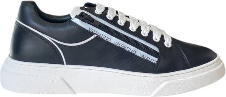 Valentino Zwarte leren sneaker met rits en logo Black Heren