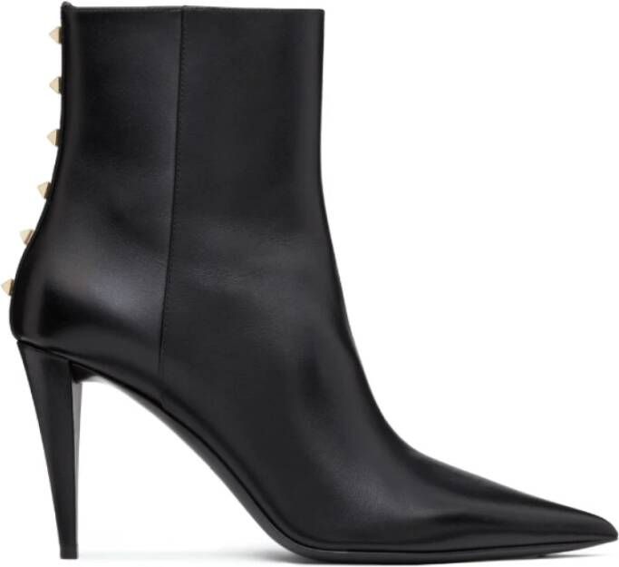 Valentino Zwarte Leren Stiletto Enkellaarzen Black Dames