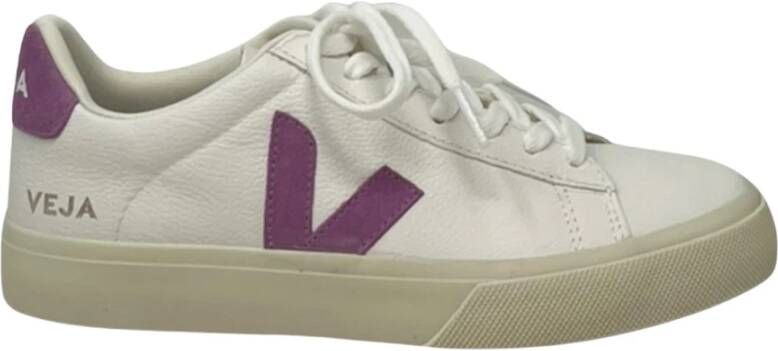 Veja Witte Leren Sneakers Ronde Neus Logo White