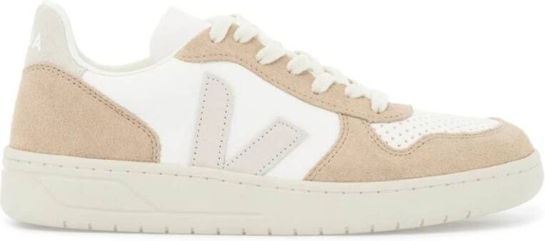 Veja Chroomvrije Leren Sneakers met Suède Logo Beige Dames