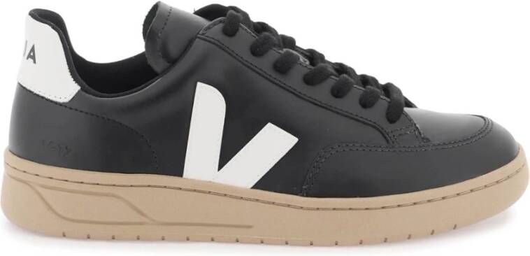 Veja Leren V-12 Sneakers met Rubber Monogrammen Black Dames