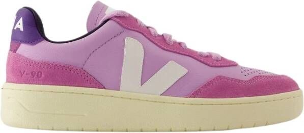 Veja Roze Leren Sneakers Ronde Neus Pink Dames