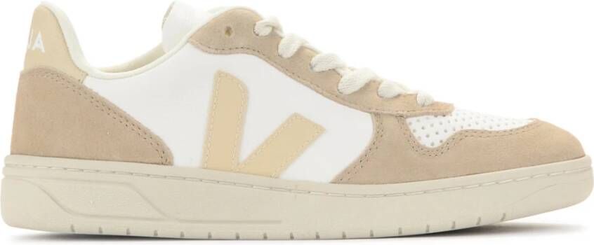 Veja Witte Leren en Beige Suède V-10 Sneaker Beige Dames