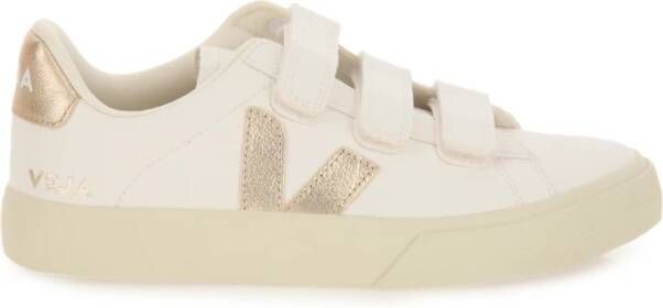 Veja Witte leren sneakers met metallic afwerking Beige Dames