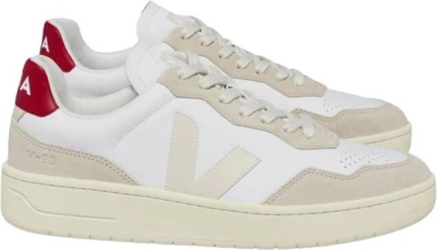 Veja Witte Leren Sneakers met Rode Accenten White Dames