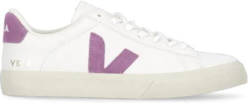 Veja Witte Leren Sneakers Ronde Neus Logo White Dames