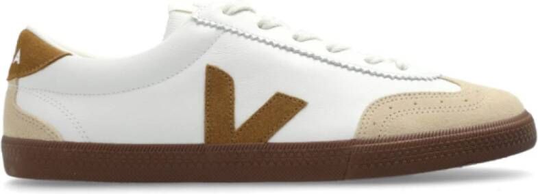 Veja Witte Volley Sneakers met Bruin Logo White Heren