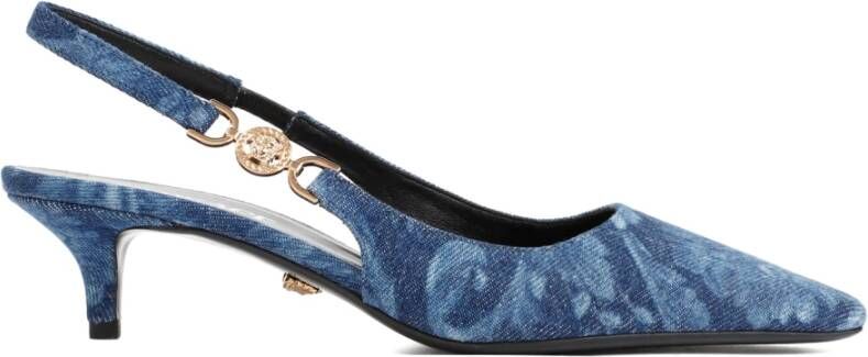 Versace Barocco Denim Slingback Pumps Blue Dames