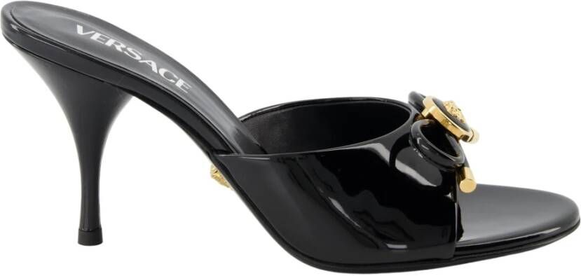 Versace Bow Heel Mules in lakleer Black Dames