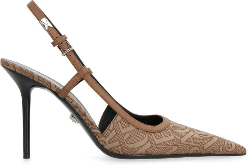 Versace Elegant Logo Trim Slingback Pumps Brown Dames