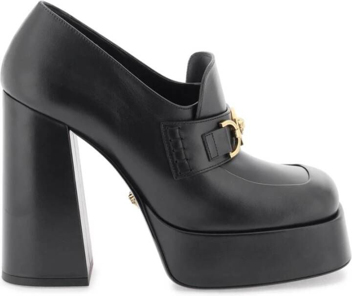 Versace Zwarte Mocassins met Hak en Plateau Black Dames