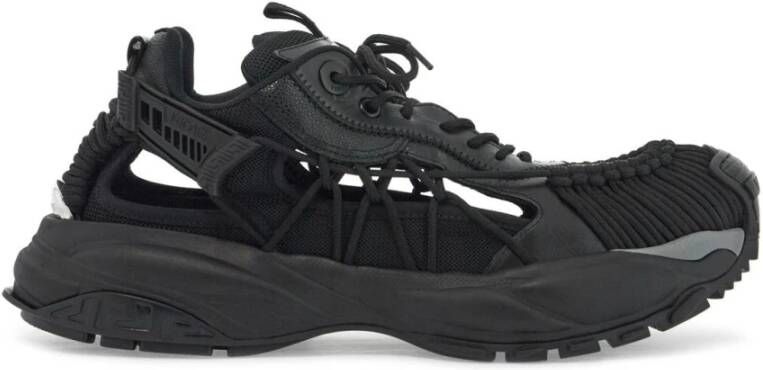 Versace Futuristische Leren Sneakers met Koordweefsel Black Dames