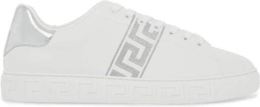 Versace Geborduurde Grieks Patroon Eco-Leren Sneakers White Heren