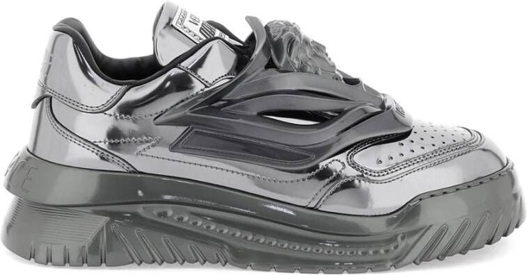 Versace Gelamineerde leren sneakers met La Medusa Gray Heren