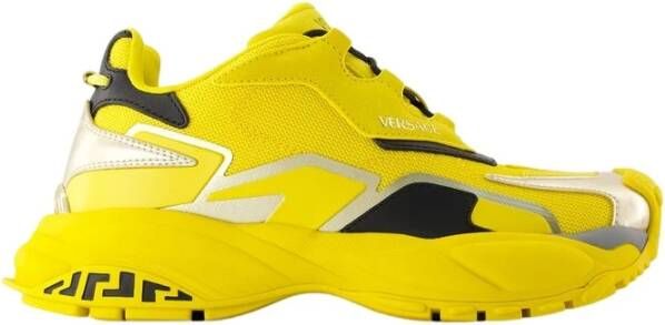 Versace Gele Leren Lage Sneakers Yellow Heren