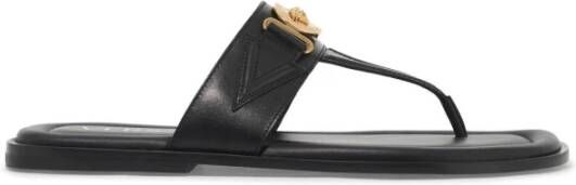 Versace Gouden Medusa Biggie Leren Flip Flops Black Heren