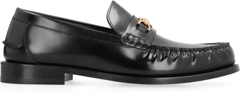 Versace Goudkleurige Metalen Leren Loafers Black Heren