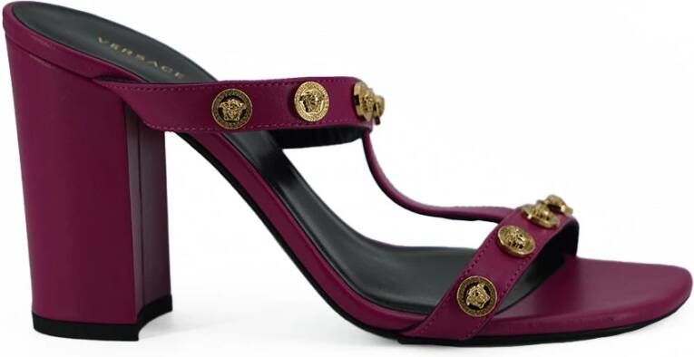 Versace Paarse Kalfsleren Hoge Hak Sandalen Purple Dames