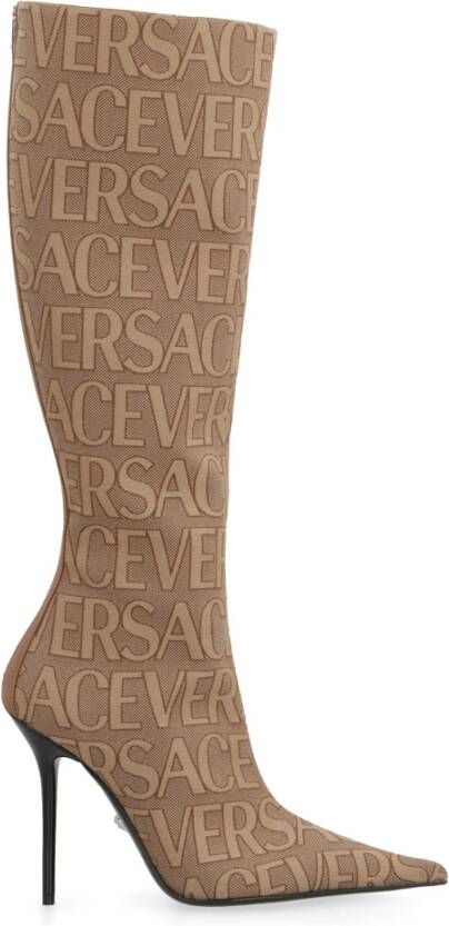 Versace Jacquard Stoffen Kniehoge Laarzen Beige Dames