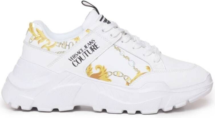 Versace Jeans Couture Barok Detail Witte Platte Schoenen White Heren