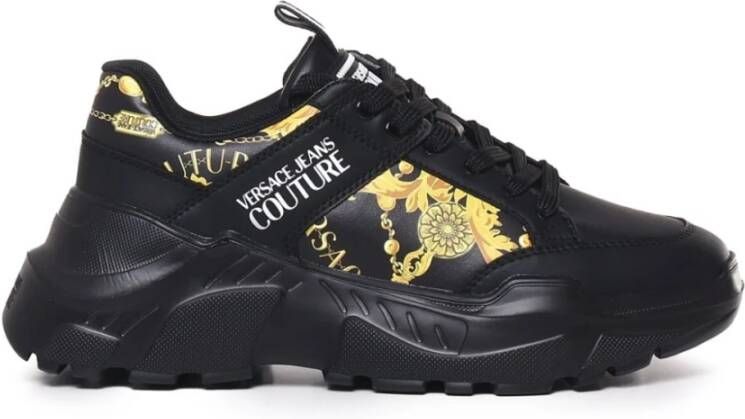 Versace Jeans Couture Barok Detail Zwart Leren Platte Schoenen Black Heren