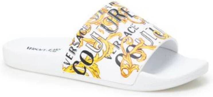 Versace Jeans Couture Barok Print Witte Zwembadsandalen Multicolor Dames