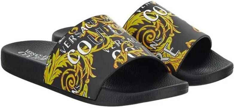 Versace Jeans Couture Barok Print Zwarte Pool Slides Multicolor Dames