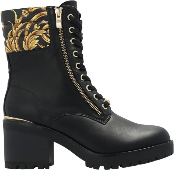 Versace Jeans Couture Zwarte Hoge Laarzen met Veters en Zijrits Black Dames