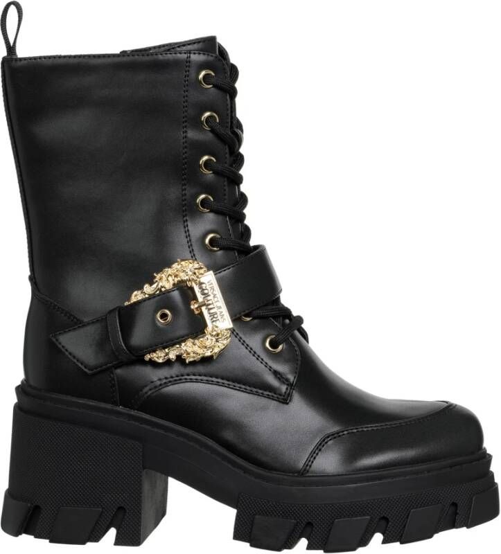 Versace Jeans Couture Hoge hak veterlaarzen met rits Black Dames