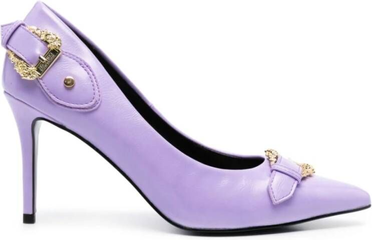 Versace Jeans Couture Lila platte schoenen met gouden gespen Purple Dames