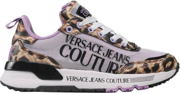 Versace Jeans Couture Luipaardprint Sneakers met Paarse Details Purple Dames