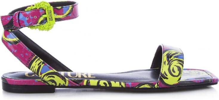 Versace Jeans Couture Multicolor Couture Print Platte Sandalen Multicolor Dames