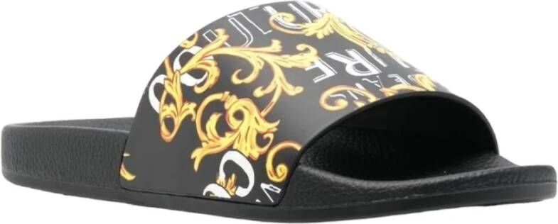 Versace Jeans Couture Barok Print Zwarte Pool Slides Multicolor Dames