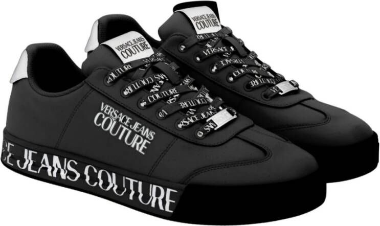 Versace Jeans Couture Zwarte leren sneakers met logo details Black Heren