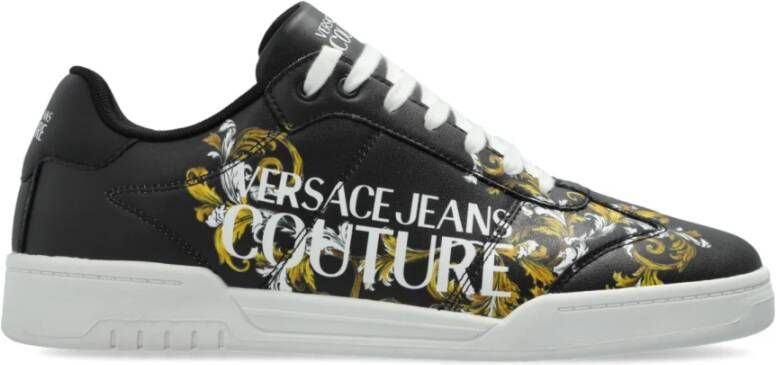 Versace Jeans Couture Zwarte leren logo sneakers Black Heren