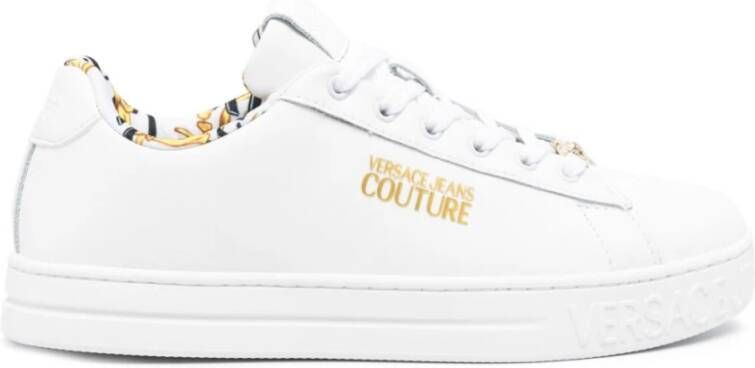 Versace Witte Leren Sneakers met Gouden Logo White Dames