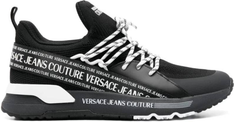 Versace Zwarte Lage Herensneakers Logo Print Black Heren